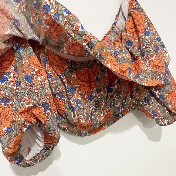 Zara Orange Floral Off Shoulder Cropped Ballon Sleeve Top M Boho Prairie Baddie - Picture 4 of 12